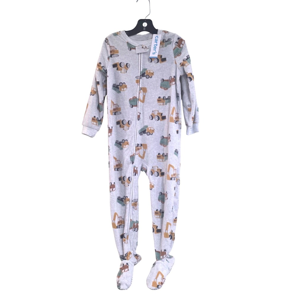 Carters Toddler Boys Construction Vehicle Fleece Footed‎ Pajamas Gray 4T NEW
